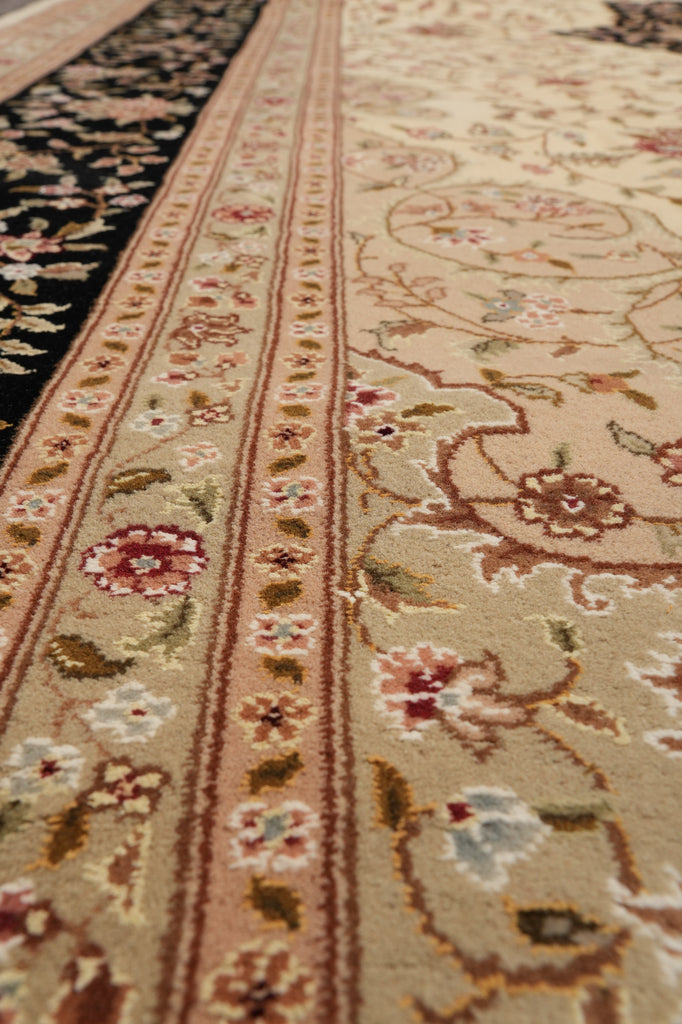 10.2 x 14.7 Wool and Silk Quality Hand-Knotted Rug Ivory Black #PIX-5896