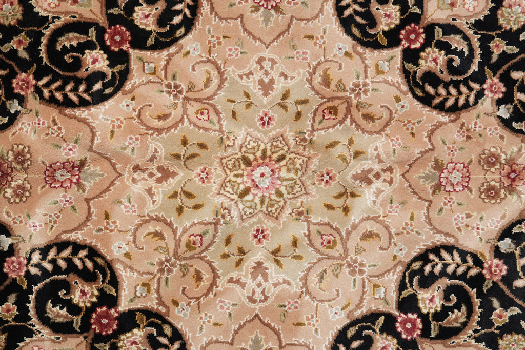 10.2 x 14.7 Wool and Silk Quality Hand-Knotted Rug Ivory Black #PIX-5896