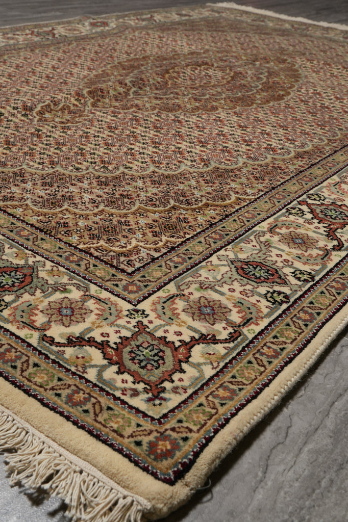 5 x 7 Earthy Tone Wool Silk Hand-Knotted Tabriz Mahi Rug #F-3072