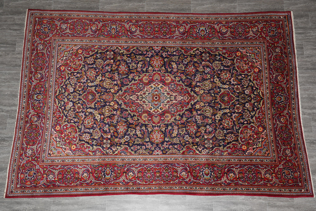 7.9 x 11.2 Authentic Persian Kashan Rug Navy Blue #F-4124
