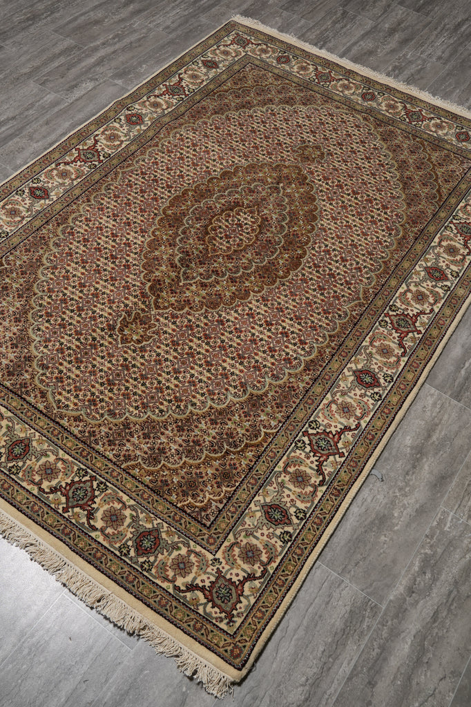 5 x 7 Earthy Tone Wool Silk Hand-Knotted Tabriz Mahi Rug #F-3072