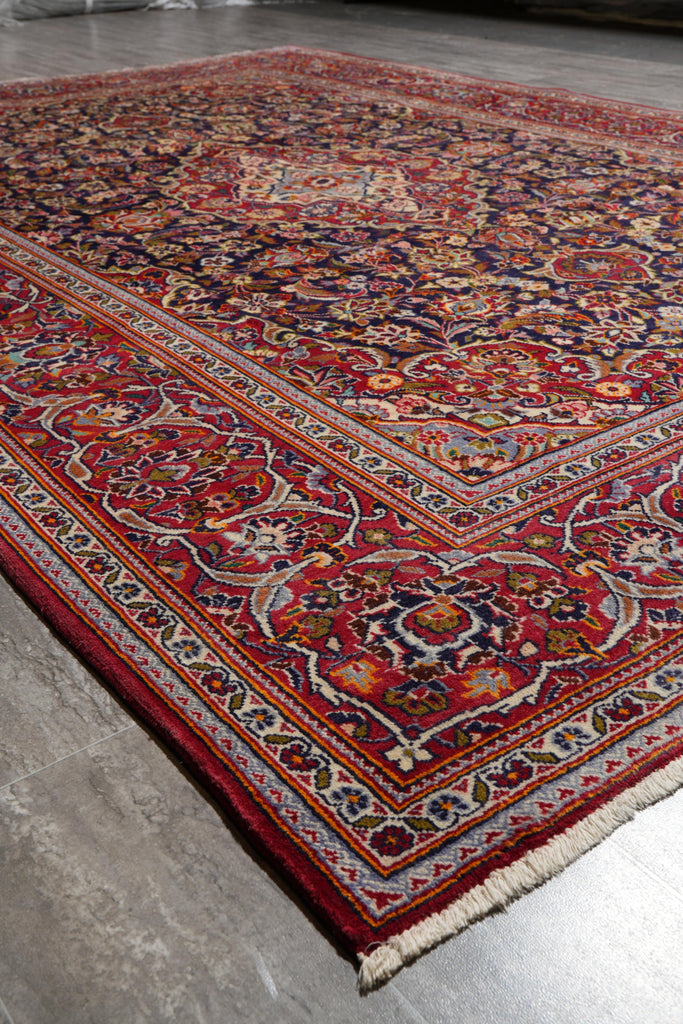 7.9 x 11.2 Authentic Persian Kashan Rug Navy Blue #F-4124