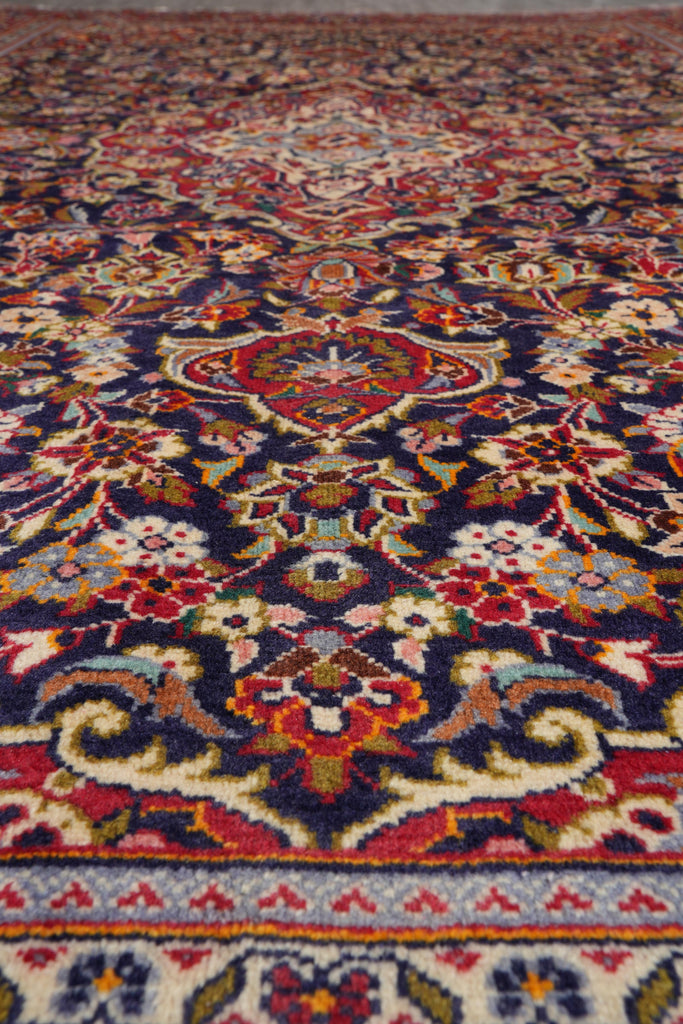 7.9 x 11.2 Authentic Persian Kashan Rug Navy Blue #F-4124