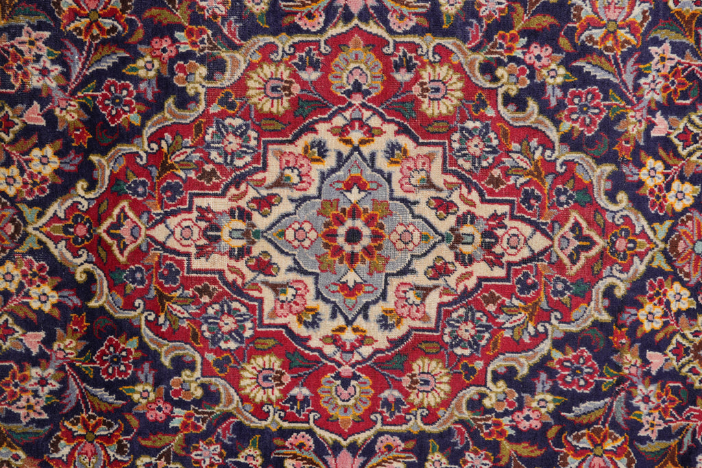 7.9 x 11.2 Authentic Persian Kashan Rug Navy Blue #F-4124