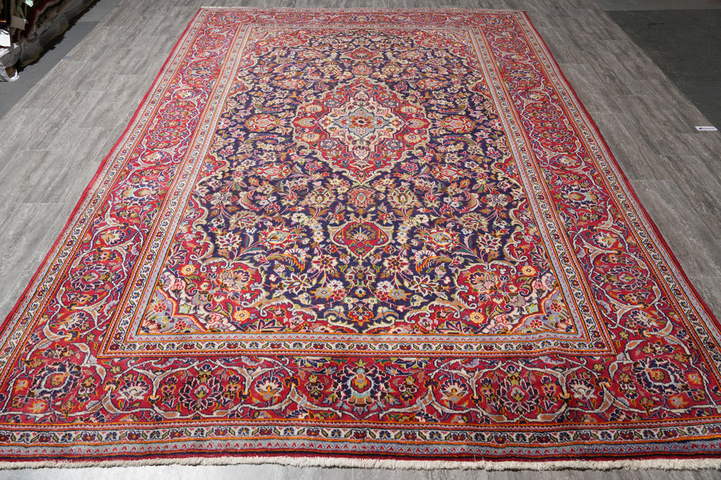 7.9 x 11.2 Authentic Persian Kashan Rug Navy Blue #F-4124