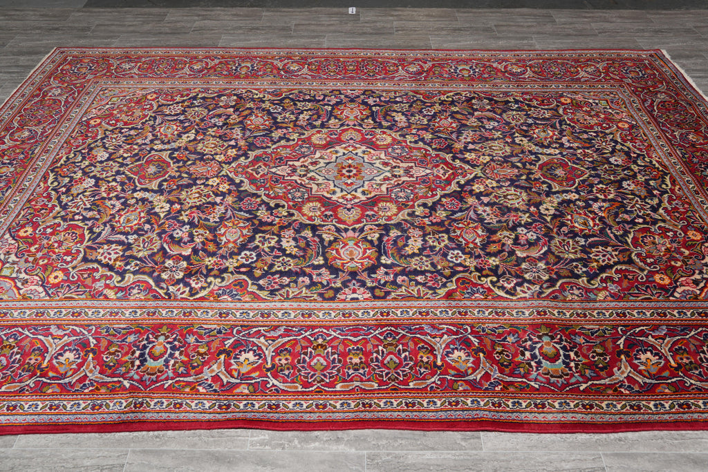 7.9 x 11.2 Authentic Persian Kashan Rug Navy Blue #F-4124