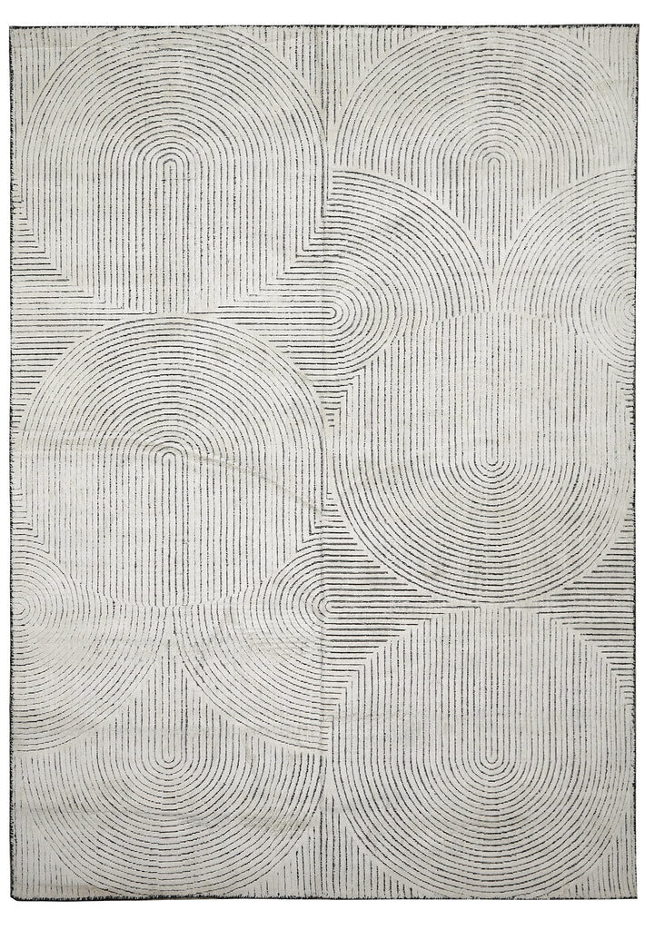 7.7 x 10 Modern Handmade Rug White Black #F-3324