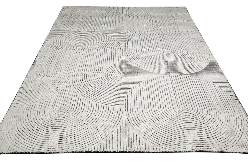 7.7 x 10 Modern Handmade Rug White Black #F-3324