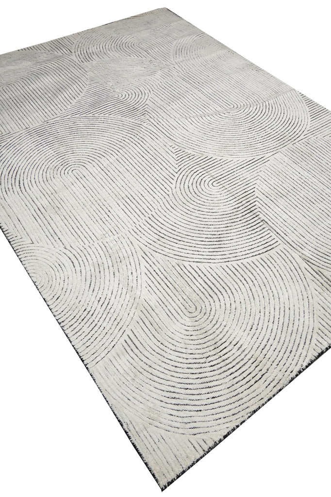 7.7 x 10 Modern Handmade Rug White Black #F-3324