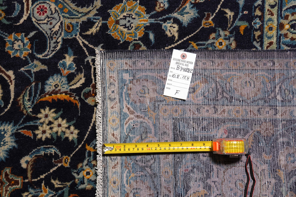 10.8 x 15.4 Navy Blue Persian Kashan Rug #B-74882