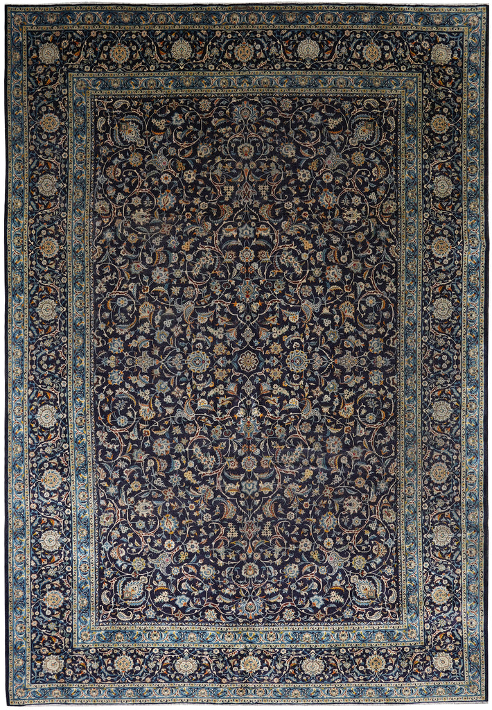 10.8 x 15.4 Navy Blue Persian Kashan Rug 