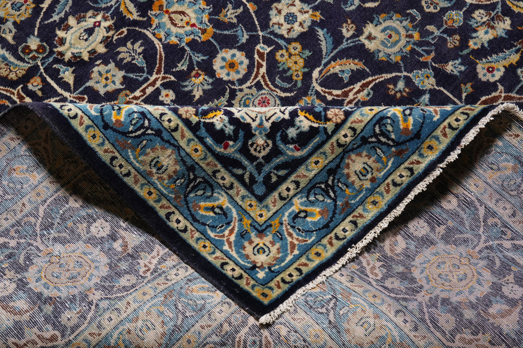 10.8 x 15.4 Navy Blue Persian Kashan Rug #B-74882