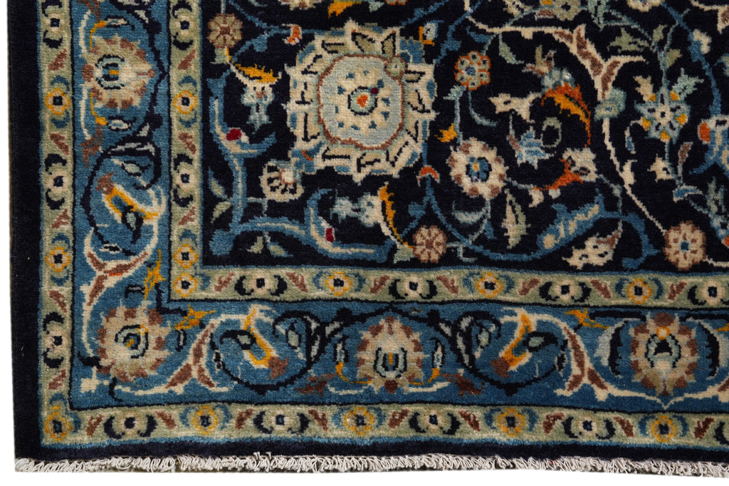 10.8 x 15.4 Navy Blue Persian Kashan Rug #B-74882