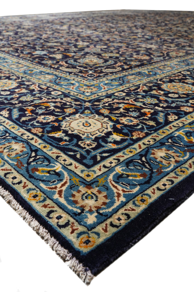 10.8 x 15.4 Navy Blue Persian Kashan Rug #B-74882