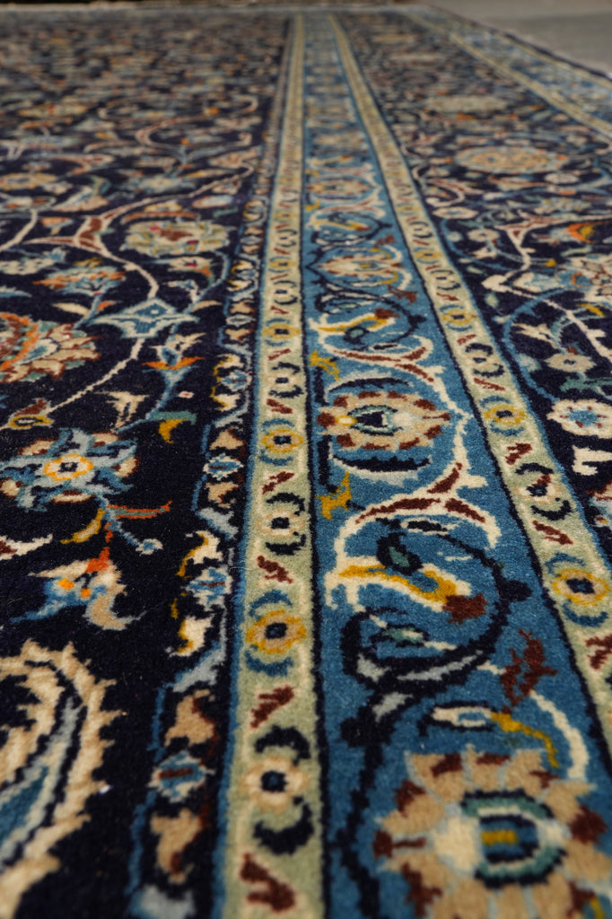 10.8 x 15.4 Navy Blue Persian Kashan Rug #B-74882