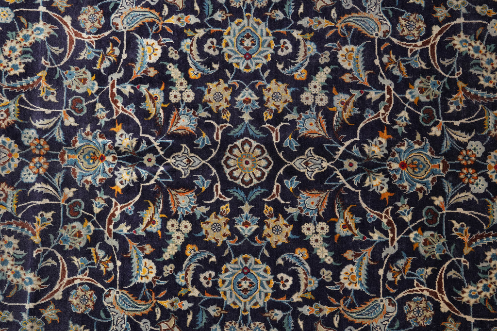 10.8 x 15.4 Navy Blue Persian Kashan Rug #B-74882