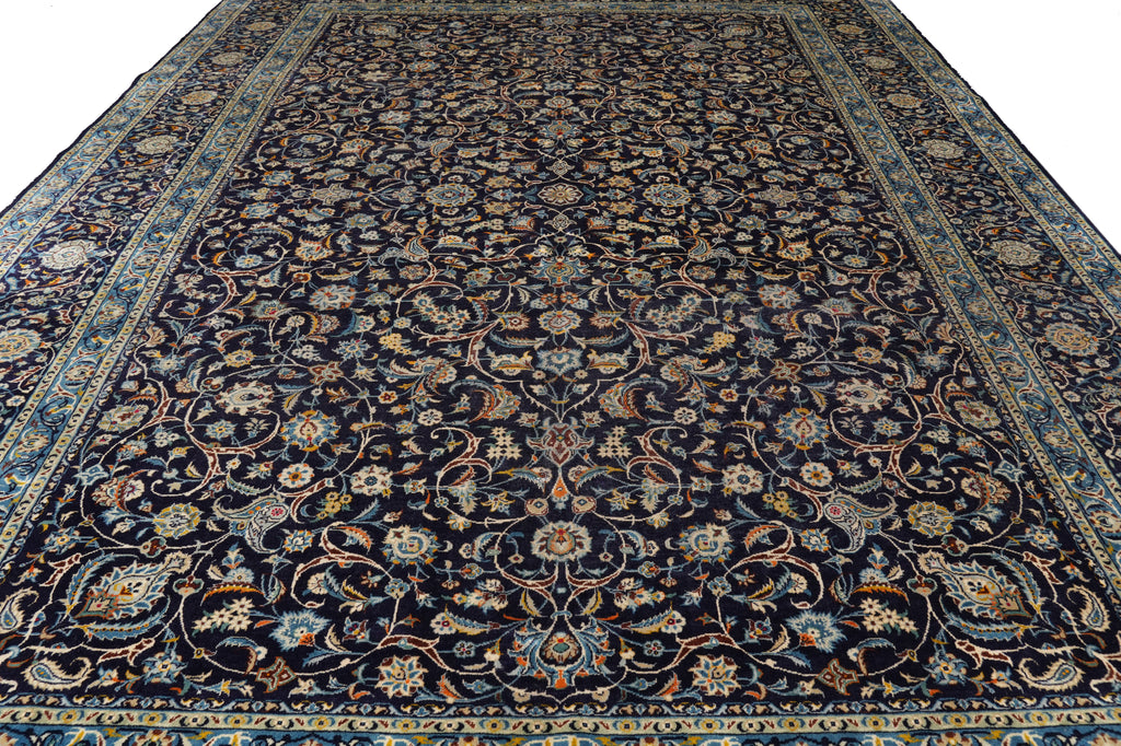 10.8 x 15.4 Navy Blue Persian Kashan Rug #B-74882