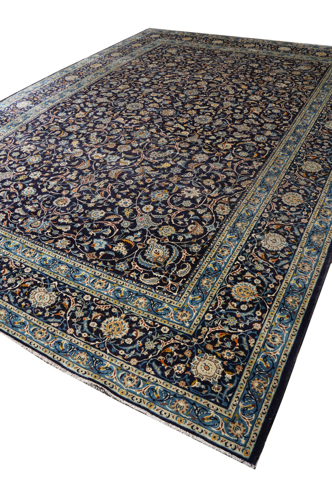 10.8 x 15.4 Navy Blue Persian Kashan Rug #B-74882