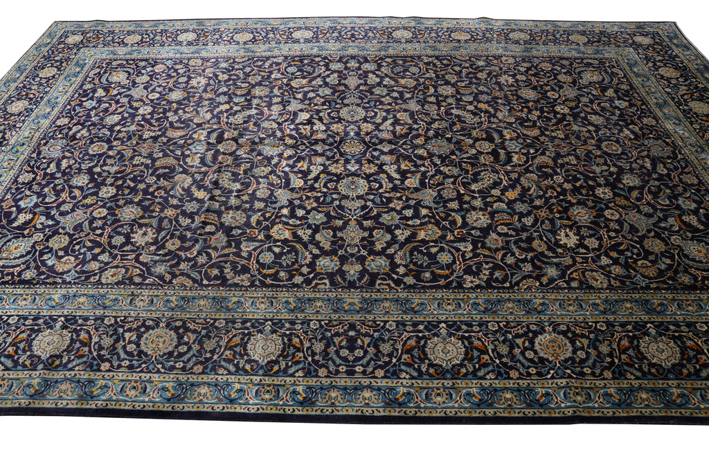 10.8 x 15.4 Navy Blue Persian Kashan Rug 