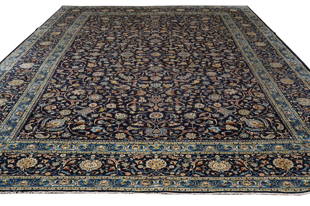 10.8 x 15.4 Navy Blue Persian Kashan Rug #B-74882