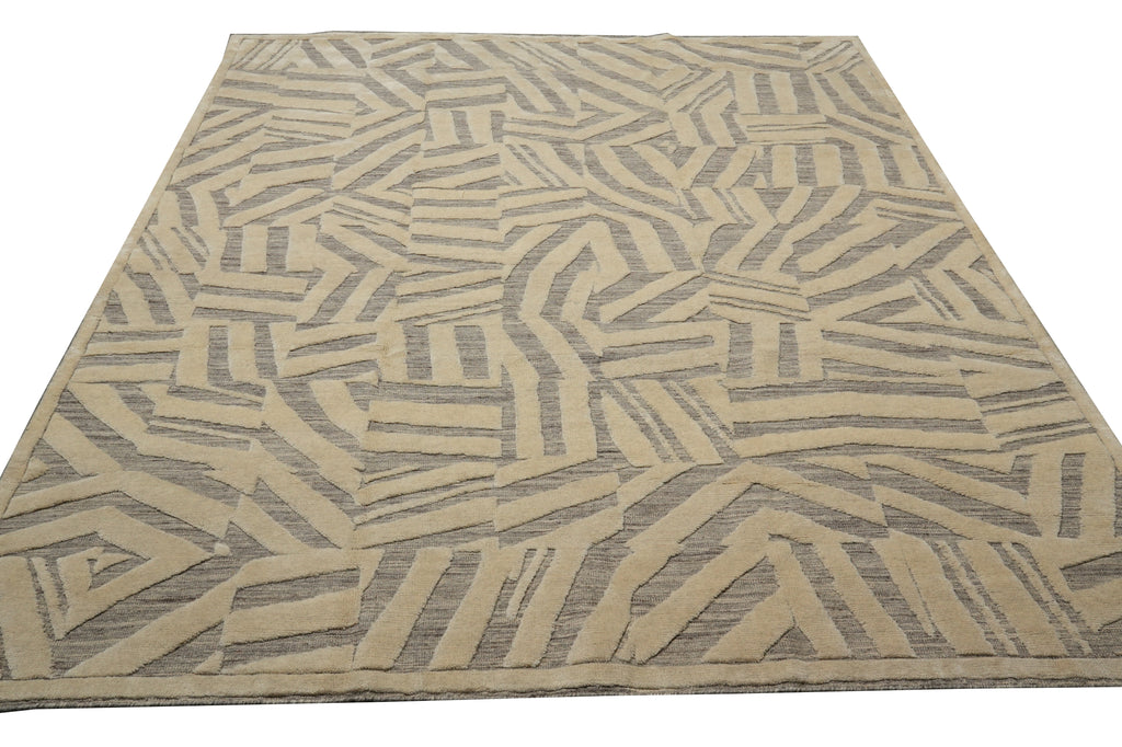 8 x 10 Nice Handmade Modern Rug Carved Wool Pile #F-3312