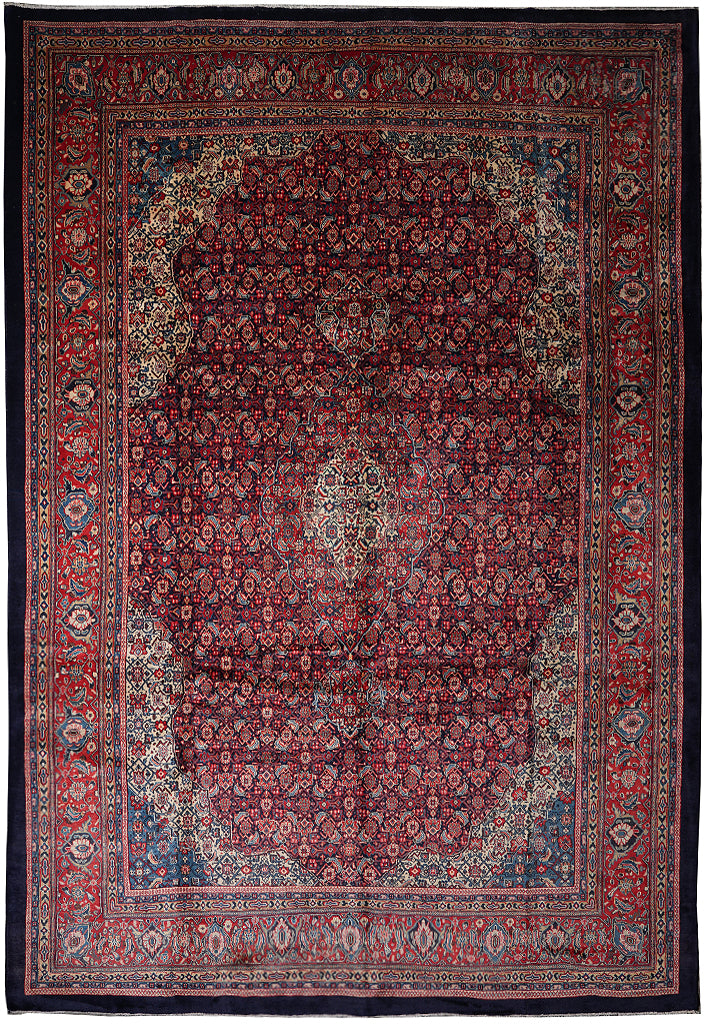 10.7 x 14.6 Persian Herati Mahal Rug Navy Blue #F-4129