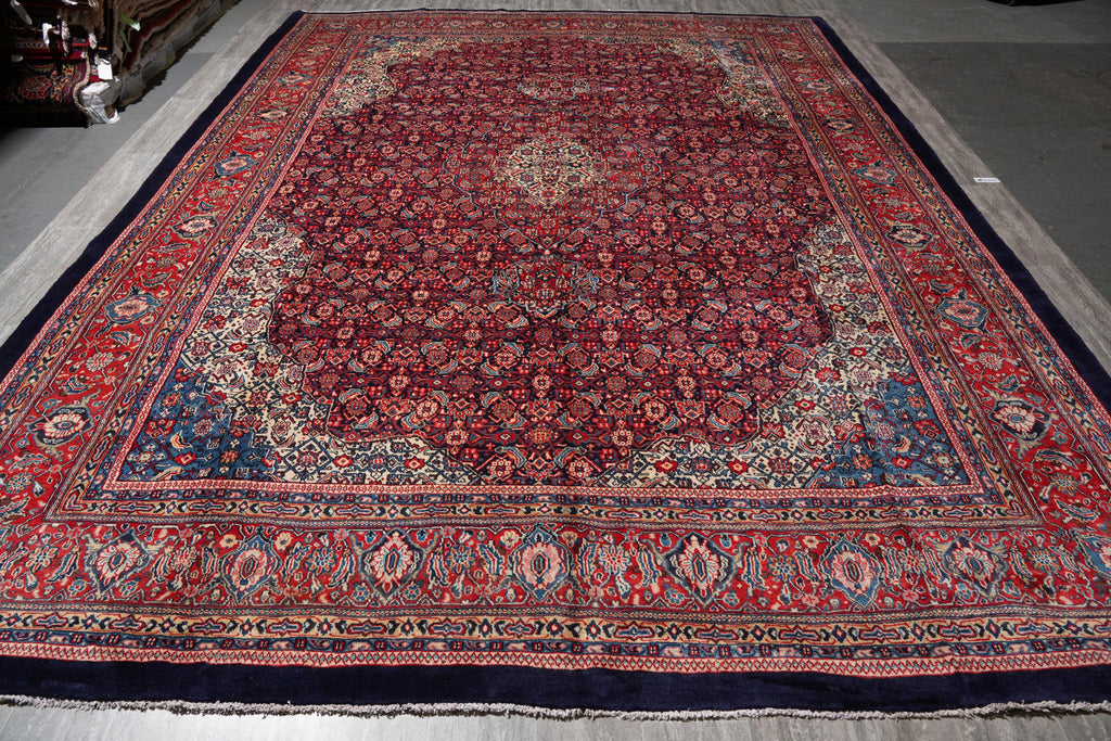 10.7 x 14.6 Persian Herati Mahal Rug Navy Blue #F-4129