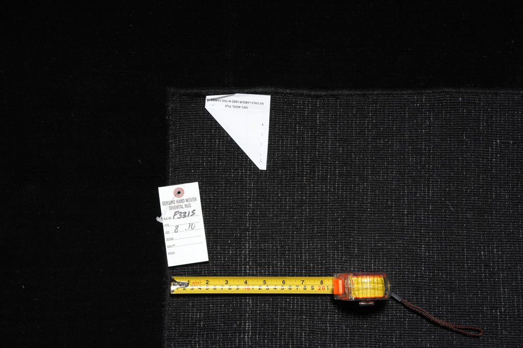 8 x 10 PLAIN SOLID BLACK Handmade Wool rug CONTEMPORARY #F-3315