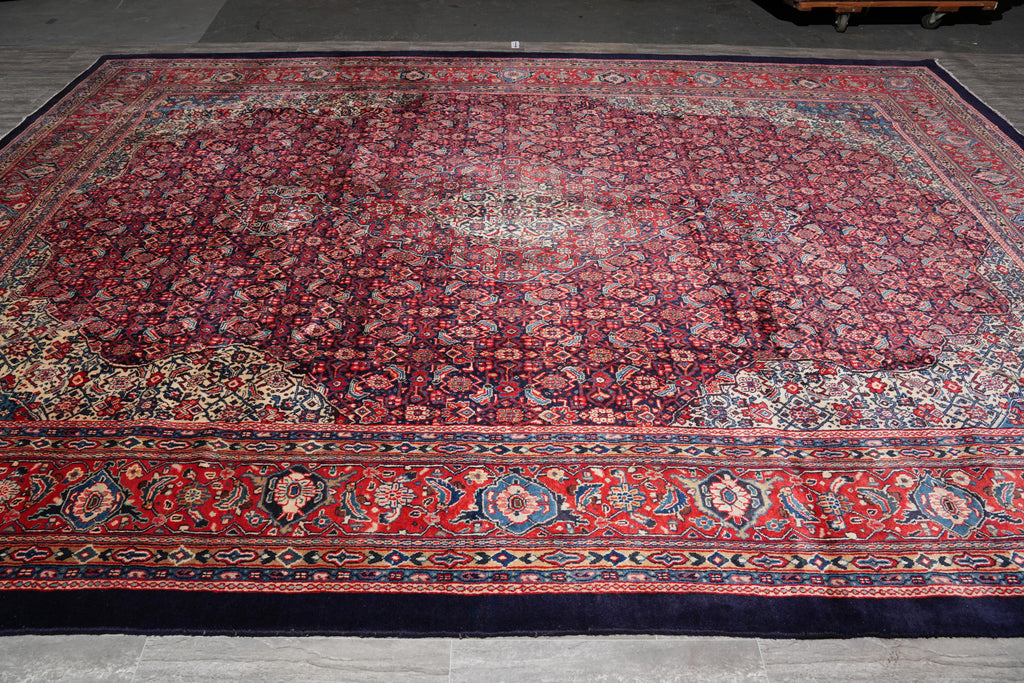 10.7 x 14.6 Persian Herati Mahal Rug Navy Blue #F-4129