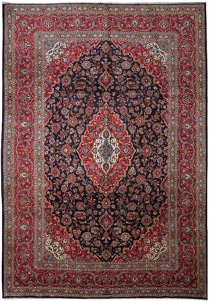 9 x 12 Signed persian Kashan rug Navy Blue #F-4130