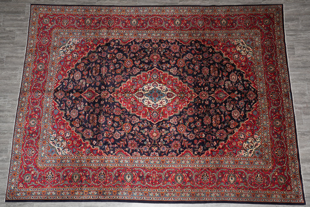 9 x 12 Signed persian Kashan rug Navy Blue #F-4130