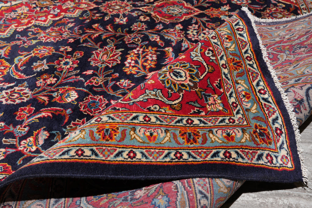 9 x 12 Signed persian Kashan rug Navy Blue #F-4130