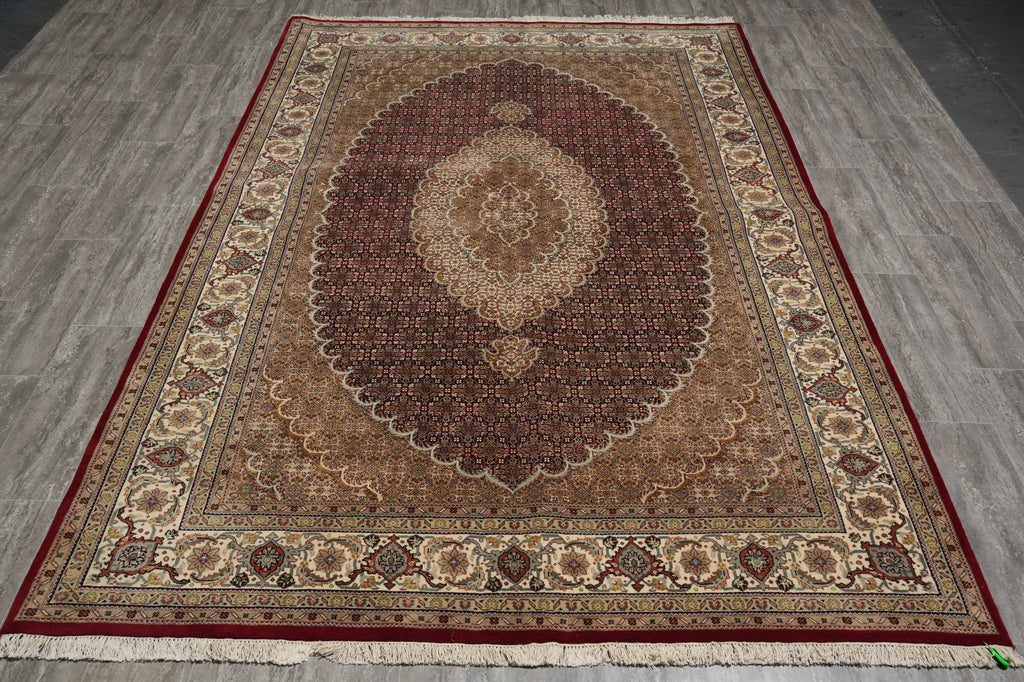 6.7 x 10 High Quality Traditional Mahi Tabriz Wool Silk Hand-Knotted Rug #F-3081