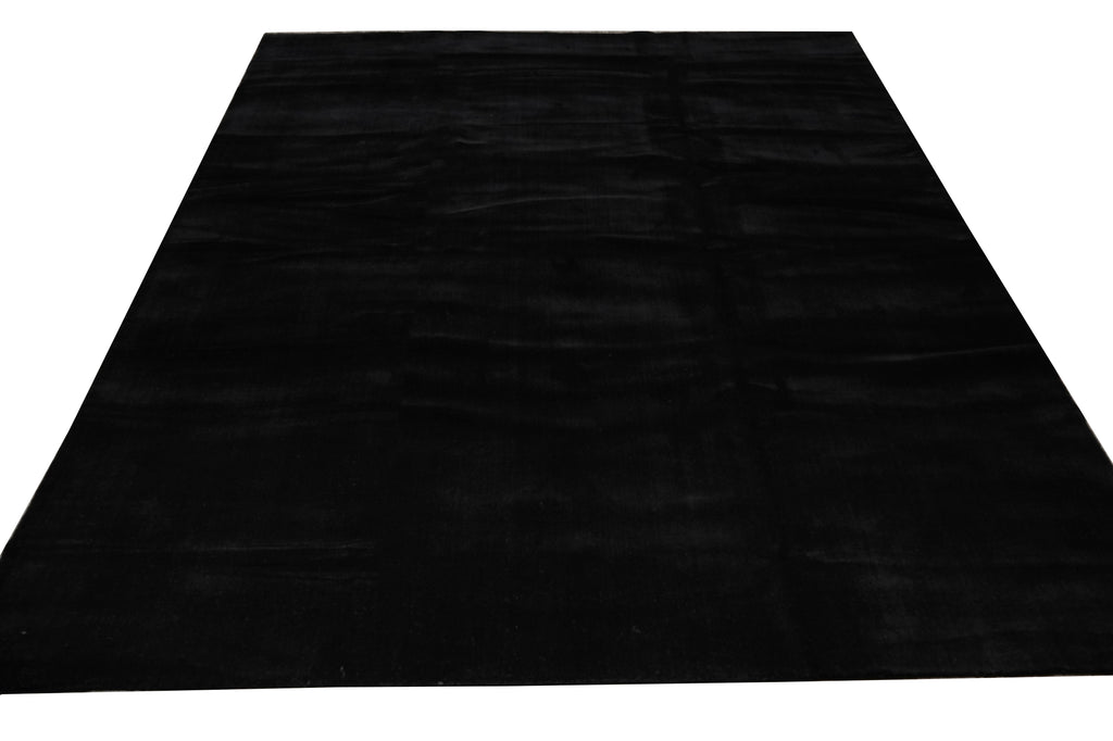 8 x 10 PLAIN SOLID BLACK Handmade Wool rug CONTEMPORARY #F-3315