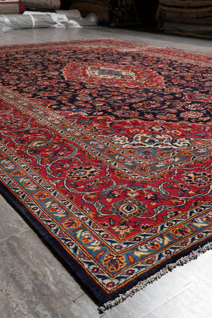 9 x 12 Signed persian Kashan rug Navy Blue #F-4130