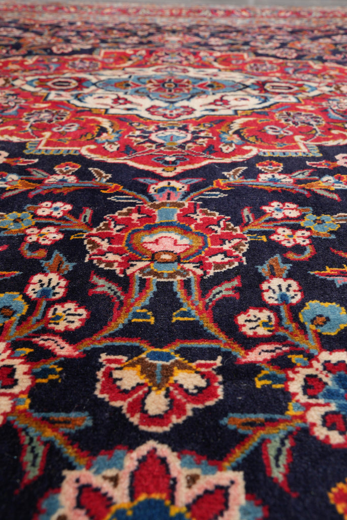 9 x 12 Signed persian Kashan rug Navy Blue #F-4130