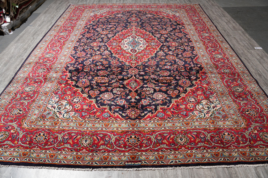 9 x 12 Signed persian Kashan rug Navy Blue #F-4130