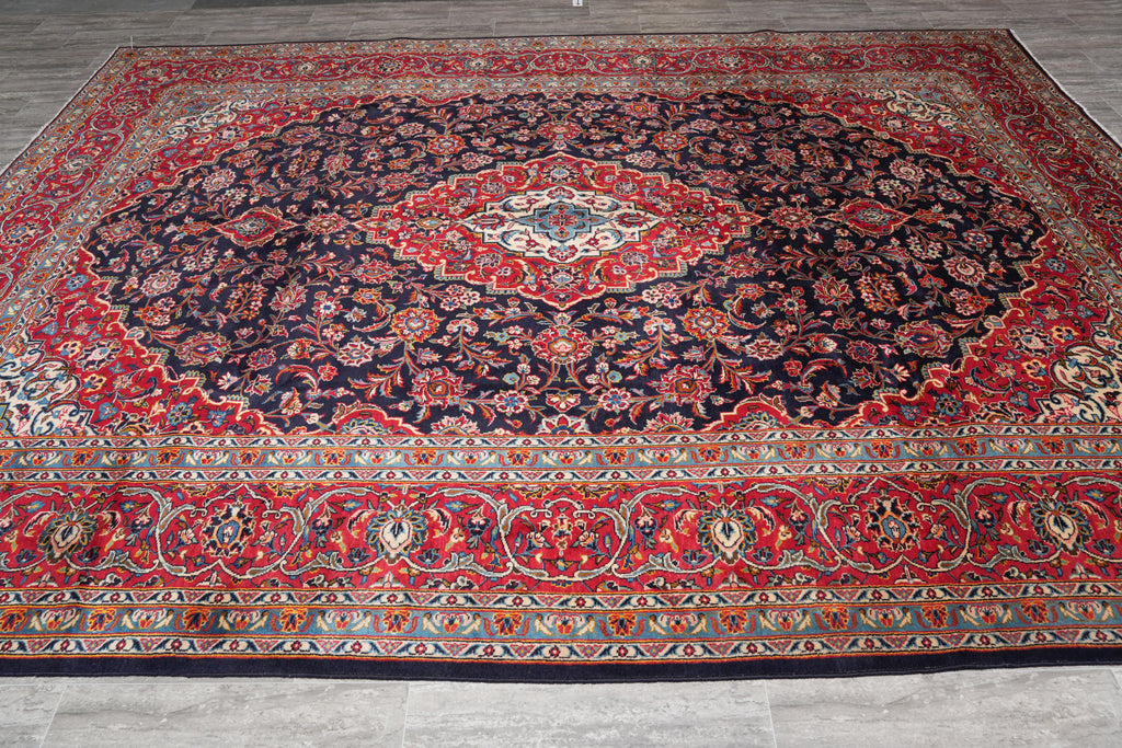 9 x 12 Signed persian Kashan rug Navy Blue #F-4130