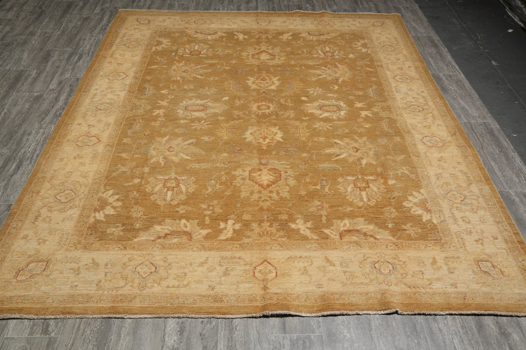8 x 9.7 Sage Green Chobi Peshawar Handmade Rug #PIX-20572
