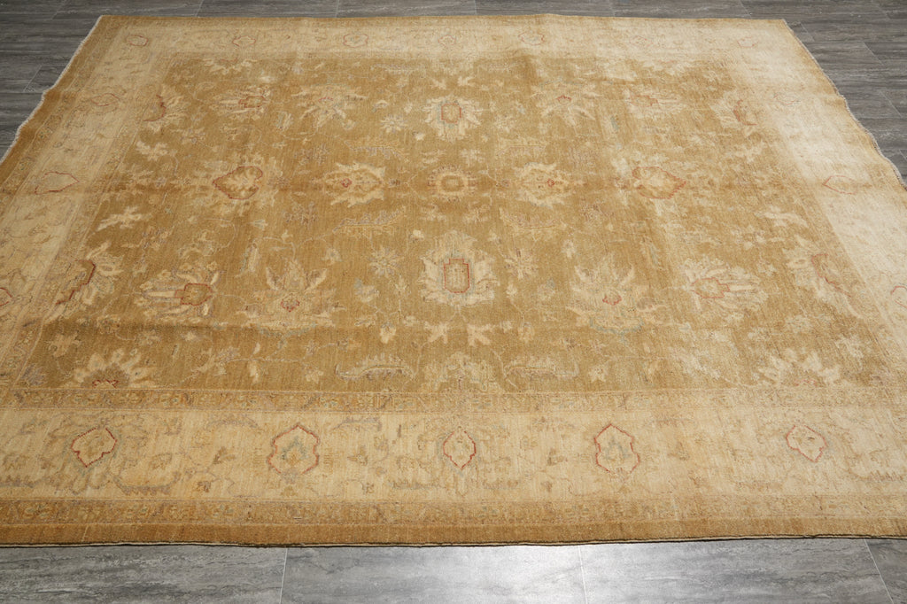 8 x 9.7 Sage Green Chobi Peshawar Handmade Rug #PIX-20572