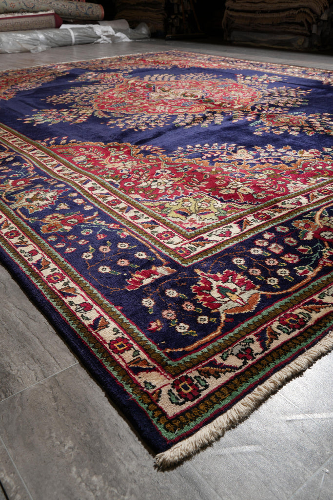 10.3 x 12.7 Persian Tabriz Rug Dark Blue #F-4132