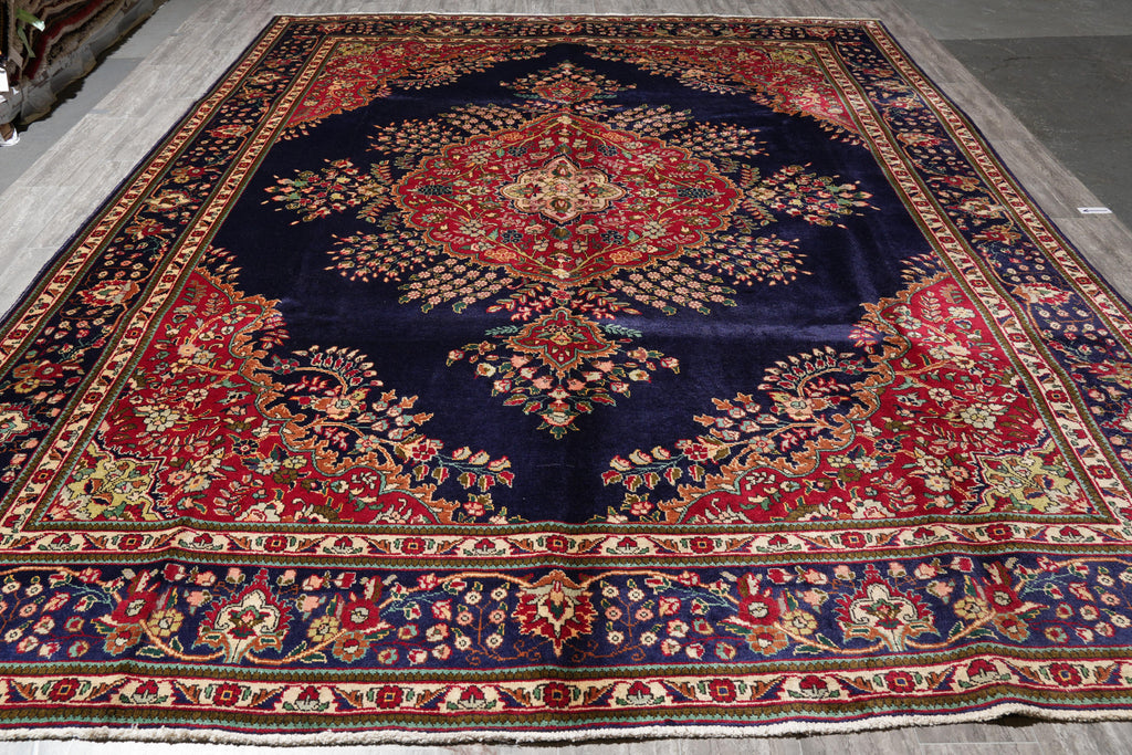 10.3 x 12.7 Persian Tabriz Rug Dark Blue #F-4132