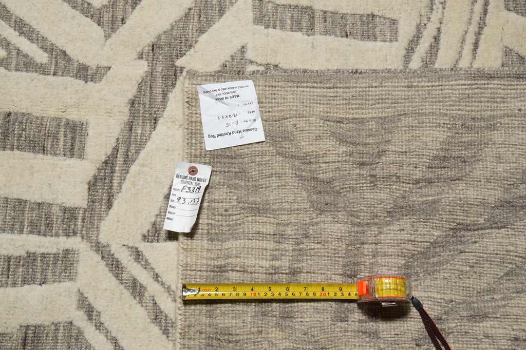 9.3 x 13.7 Great Handmade Modern Rug Carved Raised Natural Wool Pile Ivory #F-3319