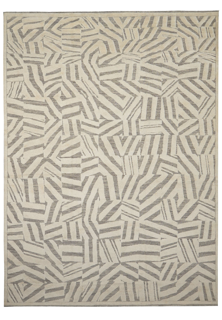 9.3 x 13.7 Great Handmade Modern Rug Carved Raised Natural Wool Pile Ivory #F-3319