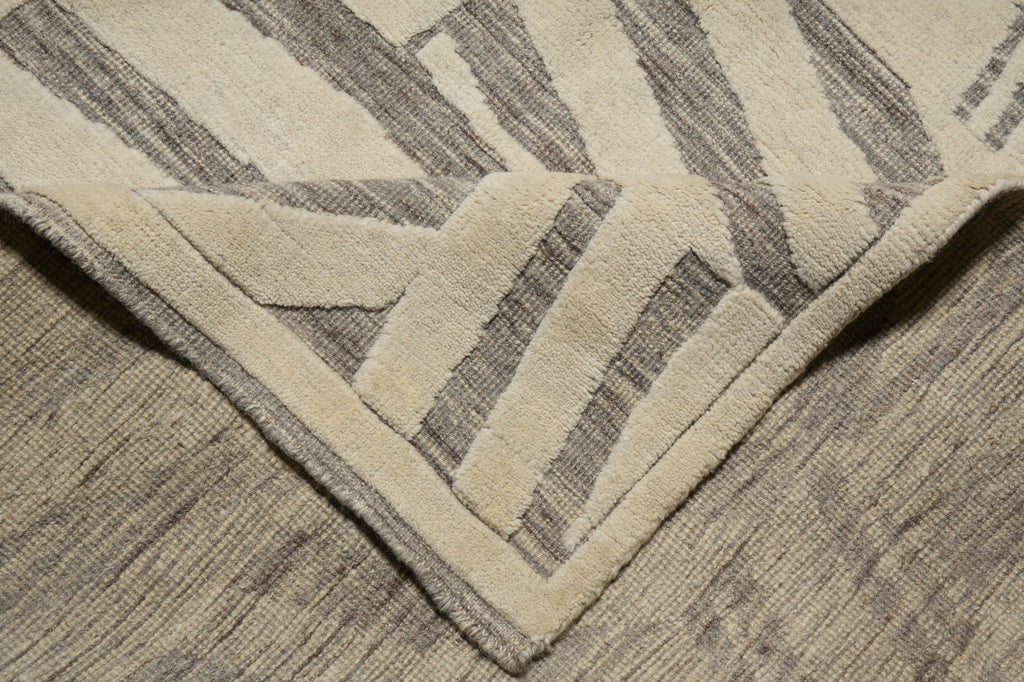 9.3 x 13.7 Great Handmade Modern Rug Carved Raised Natural Wool Pile Ivory #F-3319
