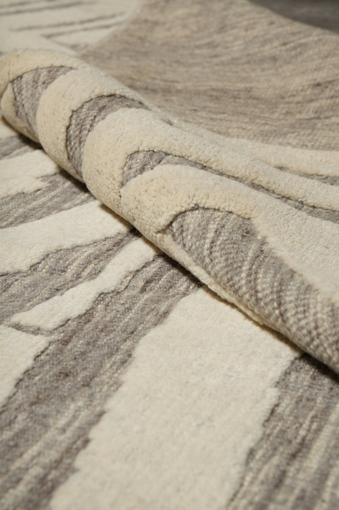 9.3 x 13.7 Great Handmade Modern Rug Carved Raised Natural Wool Pile Ivory #F-3319