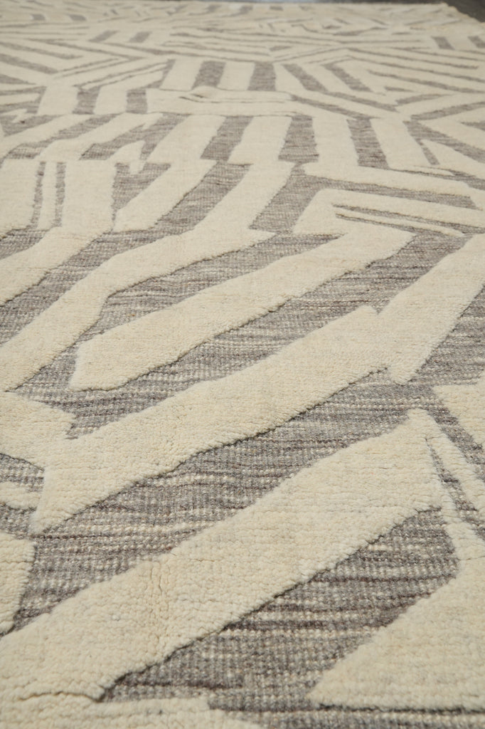 9.3 x 13.7 Great Handmade Modern Rug Carved Raised Natural Wool Pile Ivory #F-3319
