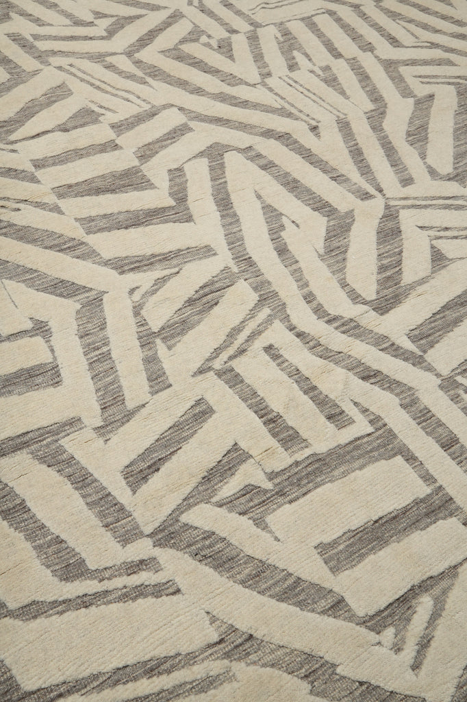 9.3 x 13.7 Great Handmade Modern Rug Carved Raised Natural Wool Pile Ivory #F-3319