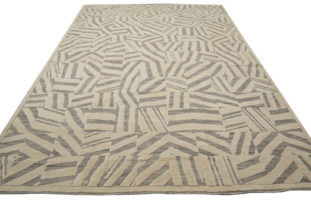 9.3 x 13.7 Great Handmade Modern Rug Carved Raised Natural Wool Pile Ivory #F-3319