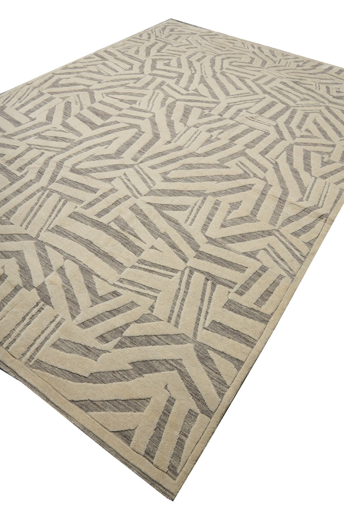 9.3 x 13.7 Great Handmade Modern Rug Carved Raised Natural Wool Pile Ivory #F-3319